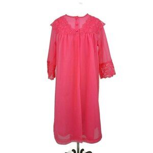 Vintage Henson Kickernick Chiffon Peignoir Set Womens S Bright Pink Robe Gown